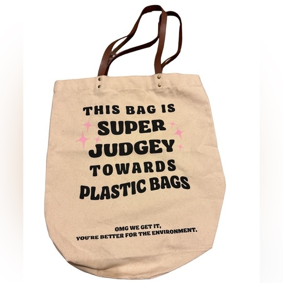 Funny saying canvas tote bag with leather straps | NWOT - Picture 1 of 4